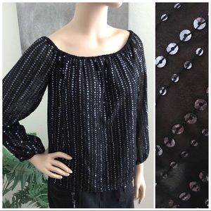 Guess Black Sequin Long Sleeve Party Top